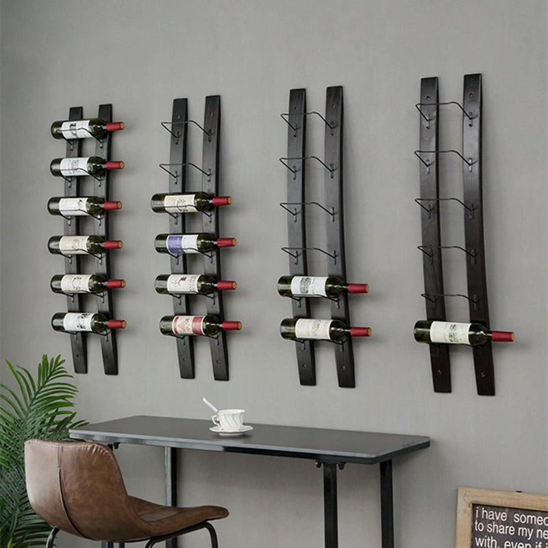 DCIGNA Wall Mounted Wine Rack, Barrel Stave Wine Rack, Imported Pine Wood and Metal Wine Bottle Holder Rack - 6 Bottles 40x7.6inch (Red Wine Color) - Image 1